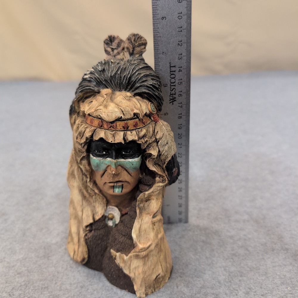 Native American Chief Bust Figurine Painted‎ Statue Style Warrior - Picture 5 of 6